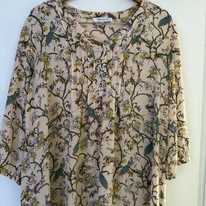 Rose & Olive Tan Peacock Whimsical Blouse Plus-Size 1X